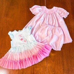 9 months 3 pc petit ami little me dresses beautiful baby girl smocking bundle